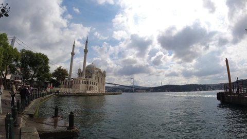 4K Time-lapse footage from Ortakoy Square in Istanbul. Bosphorus Bridge and motion of the clouds.  14.9.2021 - Istanbul Turkey