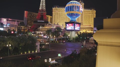 Las Vegas, Nevada - September 29, 2021: A view of the Paris hotel from the Bellagio point of view at night. 