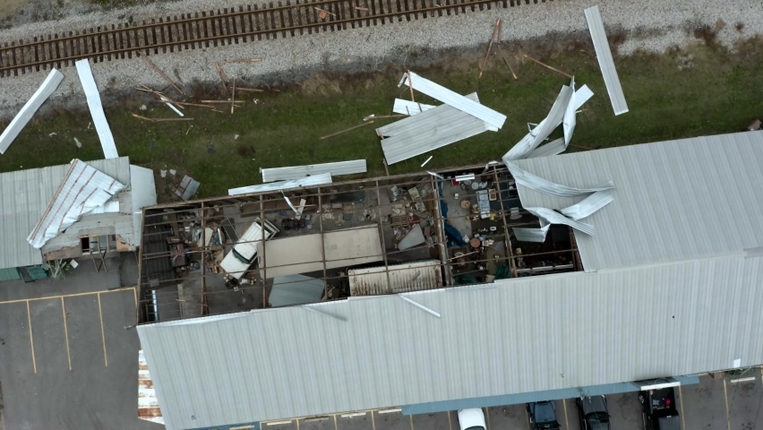 Buildings were damaged by a hurricane that brought strong winds and heavy rain from the Gulf Coast to the mid-Atlantic. Aerial video of land in the south mississippi region after Hurricane Zeta.