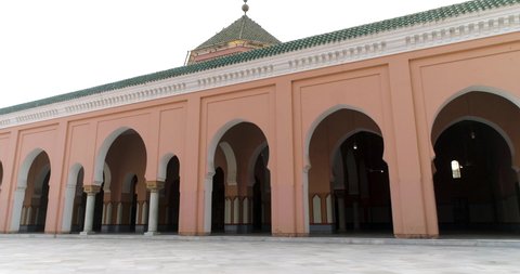 Kapurthala, Punjab - 11-12-2019 : Beautiful courtyard inside Moorish mosque in Kapurthala. Building Design inspired by mosque in Morocco. Empty Inside shot of mosque of morroco.