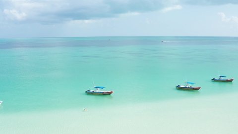 Holbox aerial boats on the beach 4k view
