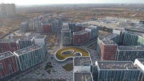 Modern architecture. Aerial video of a new residential neighborhood in Kyiv, Ukraine