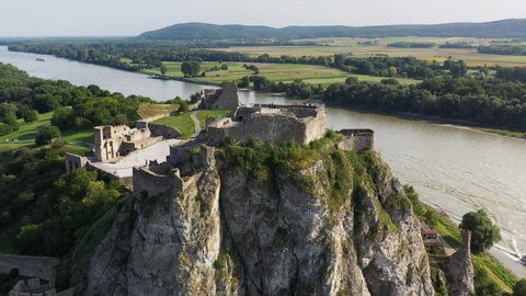 Revealing drone footage of the Hrad Devin castle in Bratislava, Slovakia