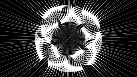 Black and white abstract motion footage clip with cycling fractal objects
