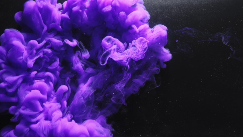 Color cloud motion. Paint water splash. Magic spell. Blue purple explosion fume animation effect layer on black abstract art background with glitter dust particles. Royalty-Free Stock Footage #1082587444