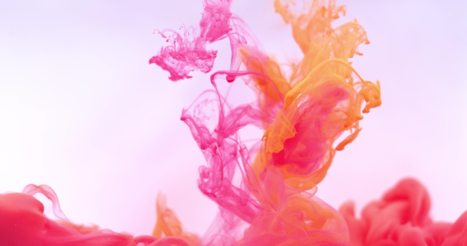 Orange and red ink spreading in water. Abstract colorful  background with white color. 4K.