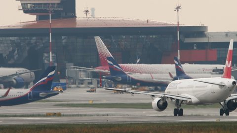 MOSCOW, RUSSIAN FEDERATION - JULY 29, 2021: Airbus A321 of Nordwind Airlines taxiing at Sheremetyevo airport (SVO). Tourism and travel concept.