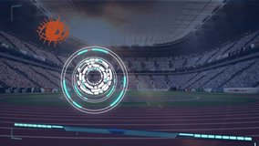 Animation of scope scanning and data processing over sports stadium. global sports, data processing and digital interface concept digitally generated video. - Powered by Shutterstock - Get 15% off with code: PIKWIZARD15