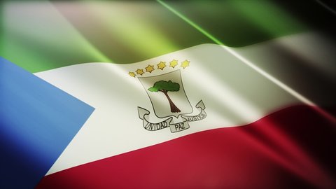 4k Equatorial Guinea National flag slow waving with visible wrinkles in wind blue sky seamless loop background. A fully digital rendering, animation loops at 40 seconds, smooth texture. 
