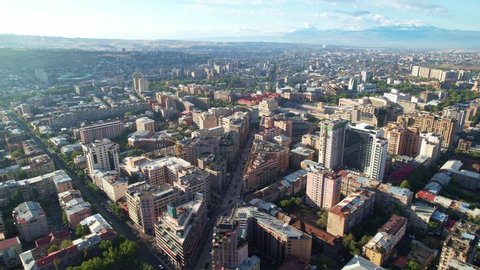 Aerial view of the city of Yerevan, Armenia. Abovyan Street from a height.