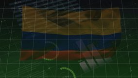 Animation of green graphs and data processing over flag of colombia on black background. colombian economy and business concept digitally generated video. - Powered by Shutterstock - Get 15% off with code: PIKWIZARD15