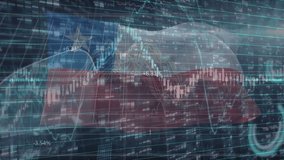 Animation of data processing and graphs over flag of chile on black background. chilean economy and business concept digitally generated video. - Powered by Shutterstock - Get 15% off with code: PIKWIZARD15