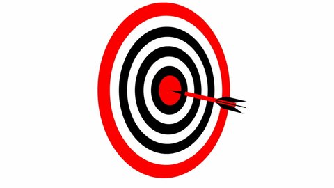 Animated black and red target with a dart. Concept of marketing, result, goal, win, intention, purpose. Illustration isolated on white background.
