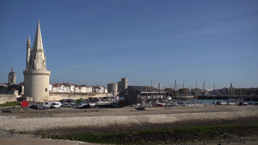 Dock and city of La Rochelle in France