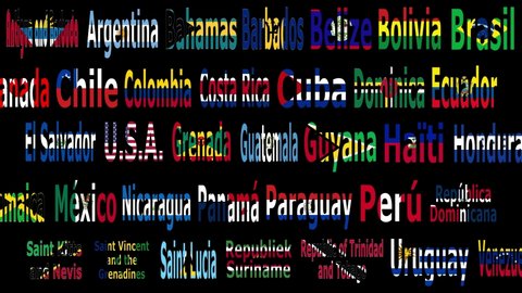 The names of countries American continents on infinitely moving horizontal strips