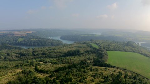 Aerial view of River Fal near Truro with boats on the water and a slight haze