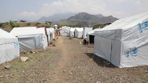 Taiz, Yemen- 08 Oct  2021 :  camps for displaced people fleeing the war in Yemen, Taiz