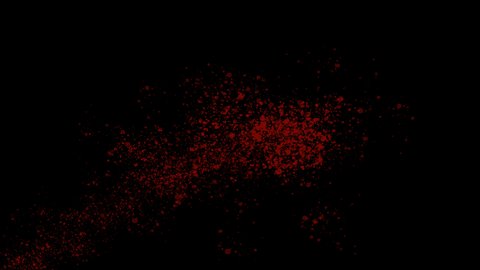 Doodle animation with red splashes on a black screen. Variable burgundy dots. Concept, blood, crime, horror, murder. Surface with chaotic movement of small elements. Stock 4k video with alpha channel.
