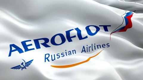 Animation of Aeroflot logo Video. Aeroflot logo on white background. 3d Russian Airlines largest airline Aeroflot Slow Motion video. airline industry background. Aeroflot largest airline - Moscow, 4 July 2021
