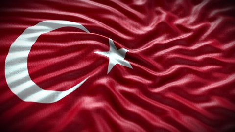 Turkey flag waving in the wind with high-quality texture in 4K UHD National Flag. Realistic Animation of the Turkish flag with moving clouds blue sky background