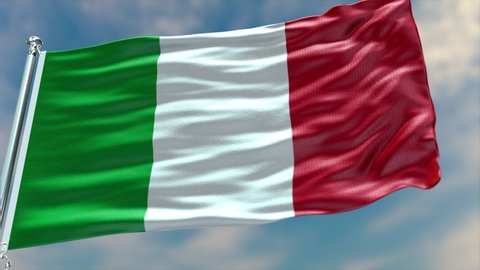 Italy flag waving in the wind with high-quality texture in 4K UHD National Flag. Realistic Animation of the Italian flag with moving clouds blue sky background