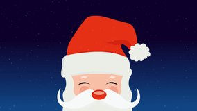 Animated santa claus video, merry christmas card, christmas card with snow for the holidays on blue background