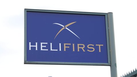 Paris, France - September 2021 : Helifirst sign, a business airline located at the heliport of Paris and specialized in corporate VIP Travel