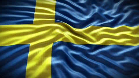Sweden flag waving in the wind with high-quality texture in 4K UHD National Flag. Realistic Animation of The flag of Swedish with moving clouds blue sky background