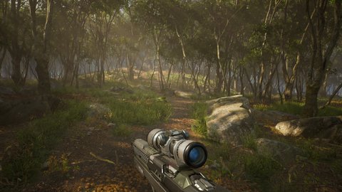 4K fake shooter gameplay. 3D gameplay forest