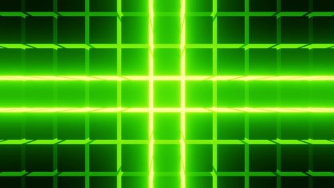Abstract animated motion background. Glowing colorful green led lights. Seamless loop VJ HD background.