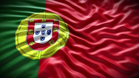 Portugal flag waving in the wind with high-quality texture in 4K UHD National Flag. Realistic Animation of Portuguese Flag with moving clouds blue sky background