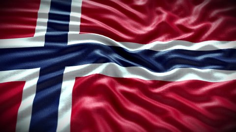 Norway flag waving in the wind with high-quality texture in 4K UHD National Flag. Realistic Animation of Norwegian Flag with moving clouds blue sky background