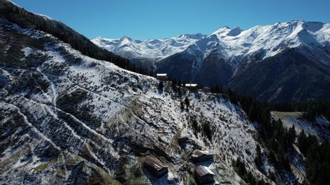Snowy Mountain on the Autumn Season, Drone Video, Camlihemsin Rize Turkey