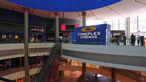Toronto, Canada, August 4, 2022: Cineplex movie theater being open to customers and resuming movies and entertainments programs after Covid-19 lockdown
