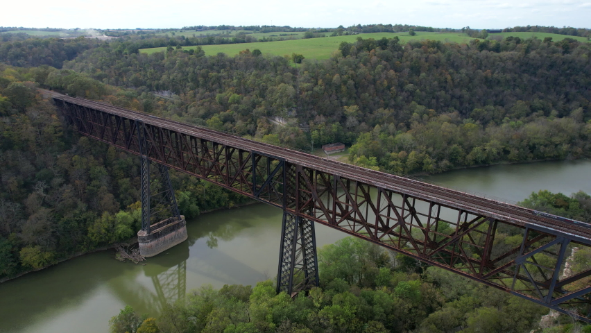 drone view over train bridge