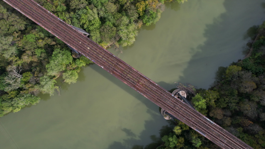 drone view over train bridge