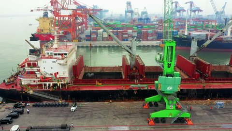 Loading Unloading Ships Iron Cargo On Stock Footage Video (100% Royalty ...