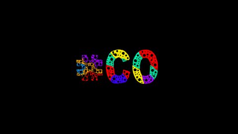 Hashtag #CO. Colorful animated text isolated on Transparent Alpha channel. 4K video. Rainbow colors, Liquid gel effect. Hashtag CO is abbreviation for the US American state Colorado