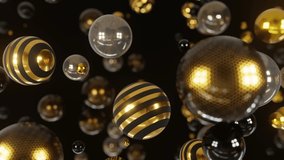 Black and Golden balls with reflection falling. Abstract 3D realistic background with balls. Modern design. Luxury background. 2026, 2025 Christmas and new year background. Looped 4K animation. - Powered by Shutterstock - Get 15% off with code: PIKWIZARD15