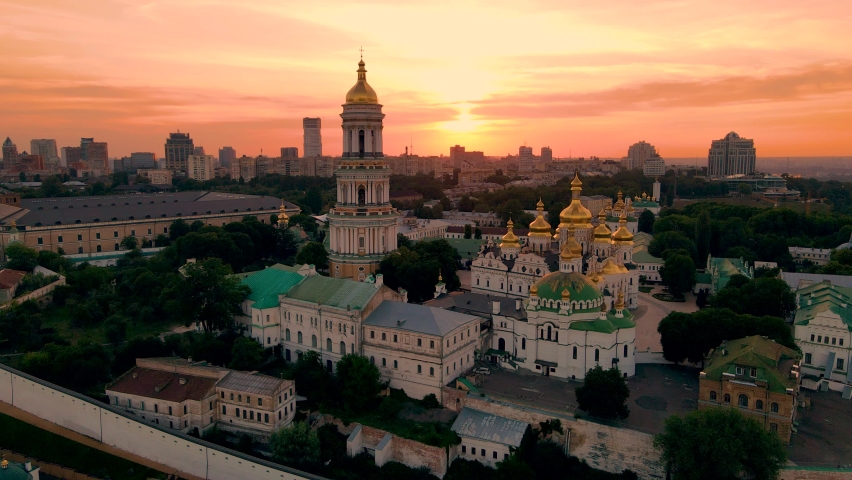 Big Lavra of Kiev-Pechersk Lavra view from the top flight panorama city capital, Kiev, Ukraine.