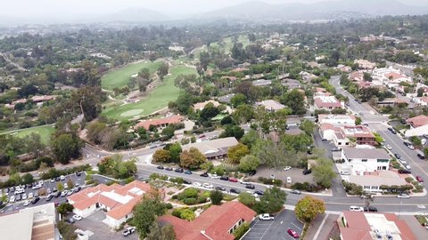 Approaching from a height above the city to the place of the wedding ceremony during the preparations on a beautiful sunny day in Rancho Santa Fe, California