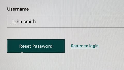 Account security, brute force pass guessing, hacking, private credentials guess concept. Fill the form of " Forgot your password".