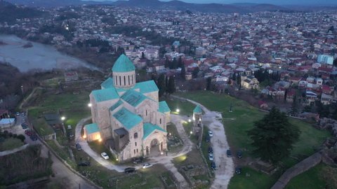 View of the ancient majestic Bagrati Temple in the city of Kutaisi, officially named Cathedral of the Assumption of the Virgin, Georgia. . High quality 4k footage