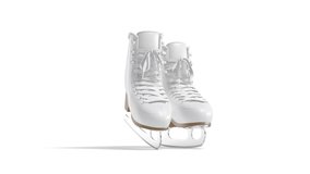 Blank white ice skates with blade mockup pair, looped rotation, 3d rendering. Empty figure skating boots on tiptoe mock up, isolated on white background. Clear winter skating shoelace template. - Powered by Shutterstock - Get 15% off with code: PIKWIZARD15
