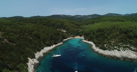Aerial view of a small bay near Zavalatica town on Korcula Island, Dalmatia, Croatia.