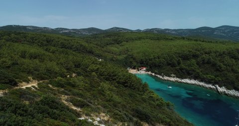 Aerial view of a small bay near Zavalatica town on Korcula Island, Dalmatia, Croatia.