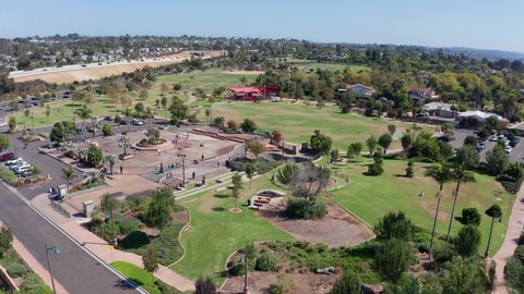 Drone shot flying over the skate park in Cardiff beach community, California