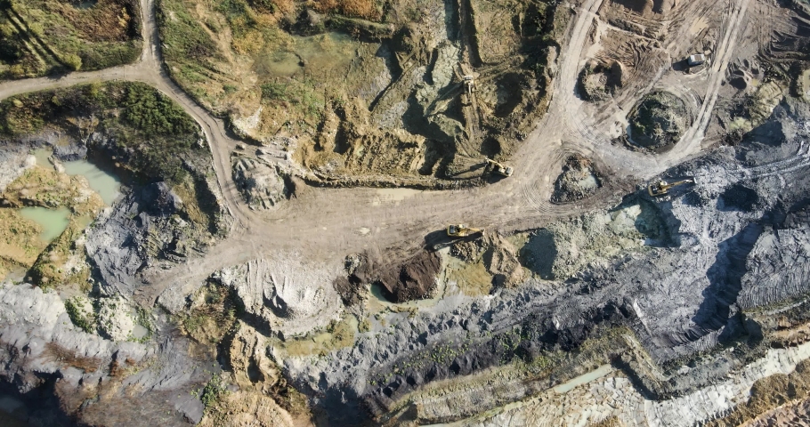 Overhead view of a clay exploration mine between the towns of Muelheim-Kaerlich and Kettig in western Germany, Rhineland-Palatinate.