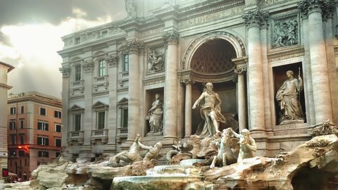 Trevi Fountain (Fontana di Trevi), Most Famous Fountain of Rome, Italy. Zoom In. 4K Resolution.