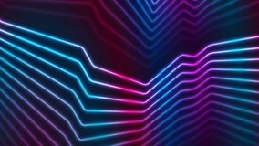 Blue and purple neon glowing curved lines abstract motion background. Seamless looping. Video animation Ultra HD 4K 3840x2160